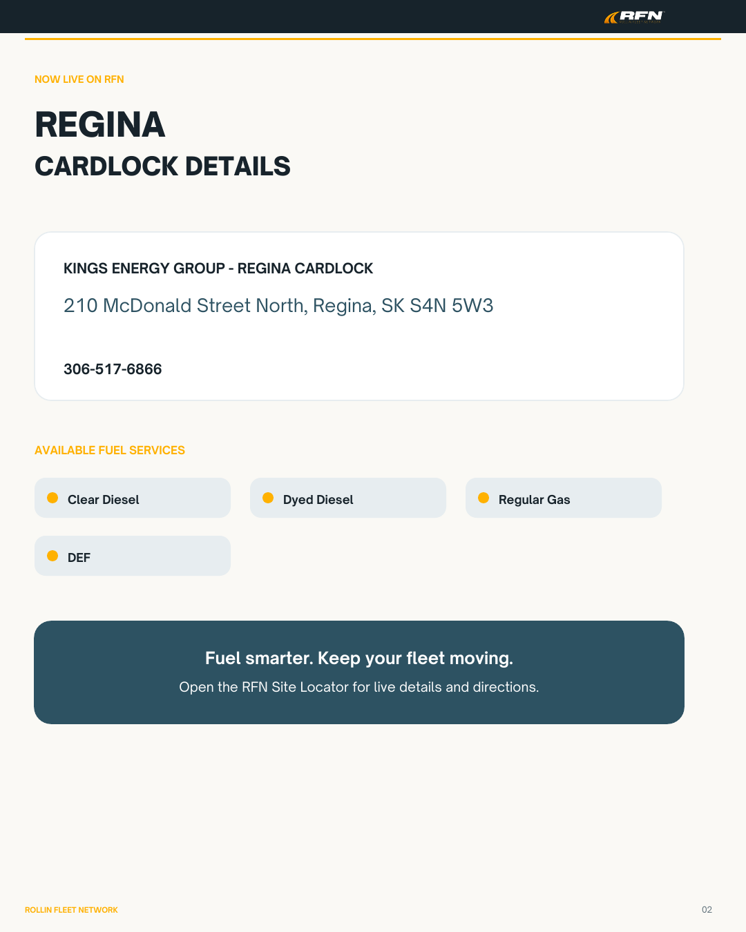 Kings Energy Group Regina cardlock address and available fuel services
